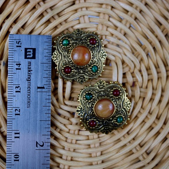 Vintage Semi-Precious Multi-Stone Costume Earrings - Picture 5 of 5
